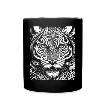 Ornate Tiger Intricate Detail White Artwork - Full Colour Mug - black - Front
