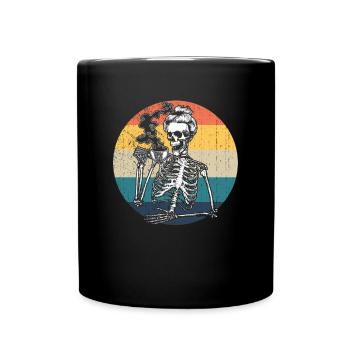 Skelett Kaffee Frau Halloween Skelett Kaffee - Tasse einfarbig - Schwarz - Vorne