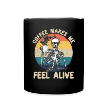 Kaffee f�hle mich lebendig Skelettkaffee - Tasse einfarbig - Schwarz - Vorne