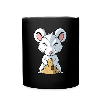 Souris mignonne avec du fromage - Mug uni - noir - Devant