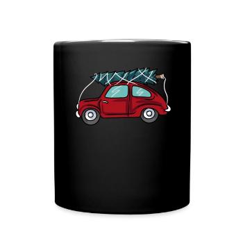 Weihnachtsbaum Rotes Auto - Tasse einfarbig - Schwarz - Vorne