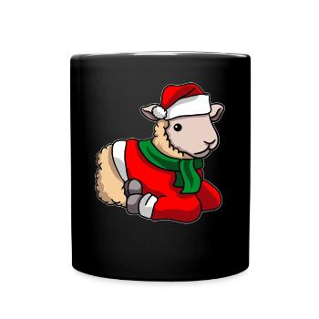 Sheep in Christmas costume - Full Colour Mug - black - Front