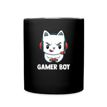 Zocken Jungen Katze - Computer Spiele Videospiele - Tasse einfarbig - Schwarz - Vorne