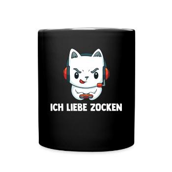 Ich Liebe Computer Zocken - Gaming Katze Computer - Tasse einfarbig - Schwarz - Vorne