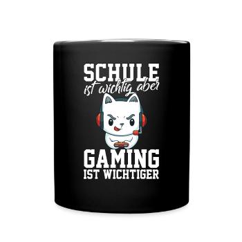 Gaming Katze - Computerspiele Videospiele Schule - Tasse einfarbig - Schwarz - Vorne