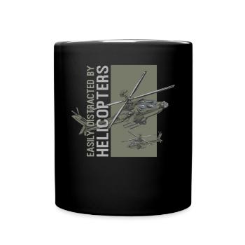 Easily Distracted By Helicopters Funny Military - Full Colour Mug - black - Front
