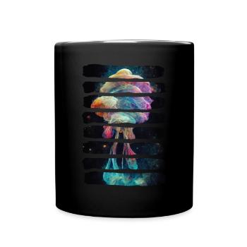 Psychedelische Quallen im Weltraum Bunter Nebel - Tasse einfarbig - Schwarz - Vorne