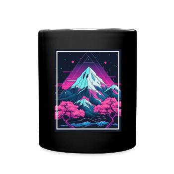 Geometrisch Japan Kirschblüte Berge Neon Fabel - Tasse einfarbig - Schwarz - Vorne