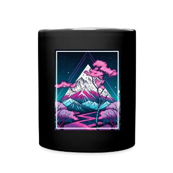 Geometrisch Japan Kirschblüte Berge Neon Fabel - Tasse einfarbig - Schwarz - Vorne