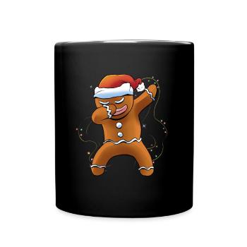 Dabbing gingerbread man with cap Santa Christmas - Full Colour Mug - black - Front