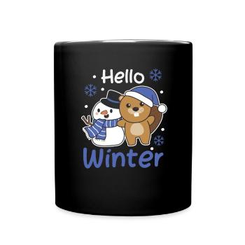 Biber Hello Winter schneemann schnee - Tasse einfarbig - Schwarz - Vorne