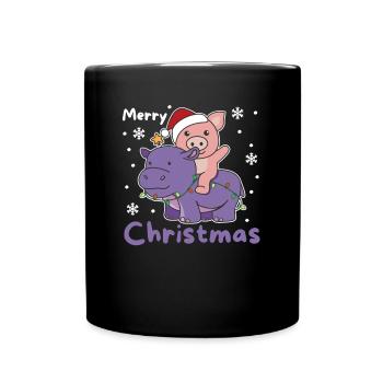 Christmas Hippo Pig Merry Christmas Hippo - Full Colour Mug - black - Front