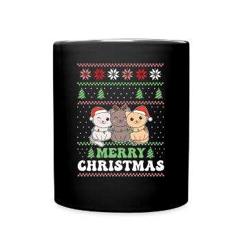 Merry Christmas retro ugly christmas Katze - Tasse einfarbig - Schwarz - Vorne