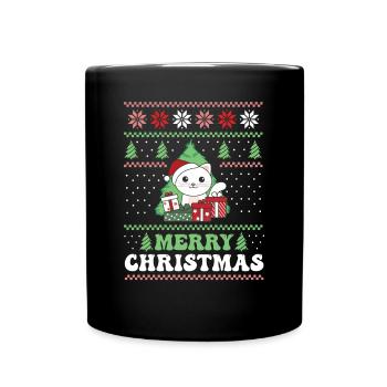 Merry Christmas retro ugly christmas Katze - Tasse einfarbig - Schwarz - Vorne