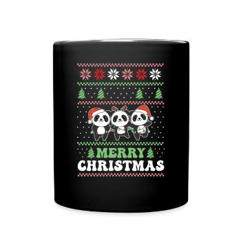 Merry Christmas retro ugly christmas Panda - Full Colour Mug - black - Front