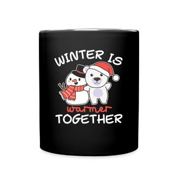 Polar bear winter is warmer together snowman - Full Colour Mug - black - Front