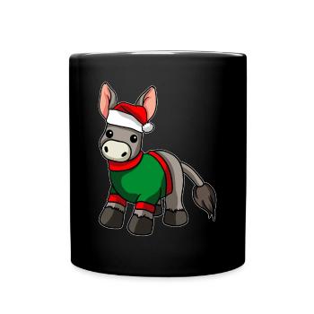 Esel mit Weihnachtsmütze Weihnachtskostüm - Tasse einfarbig - Schwarz - Vorne