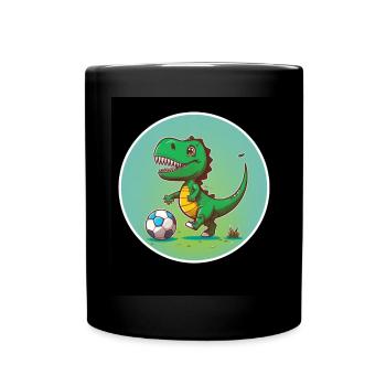 T-Rex Dino Dinosaurier Saurier Sport Fussball Kind - Tasse einfarbig - Schwarz - Vorne