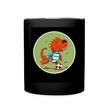 T-Rex Dino Dinosaurier Saurier Sport Fussball Kind - Tasse einfarbig - Schwarz - Vorne
