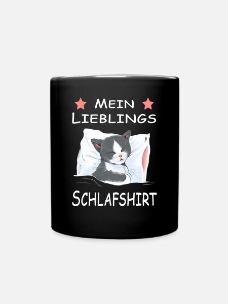 Katze Schlafshirt Geschenk - Tasse einfarbig - Schwarz