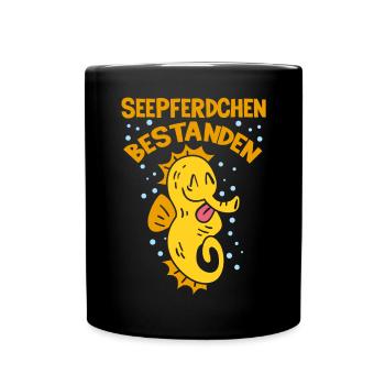 Seepferdchen-Abzeichen Schwimmabzeichen Schwimmen - Tasse einfarbig - Schwarz - Vorne