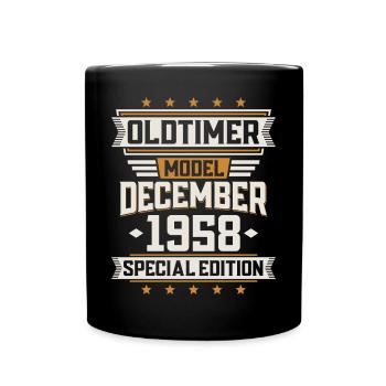 Dezember Jahrgang 1958 Baujahr Oldtimer Geburtstag - Tasse einfarbig - Schwarz - Vorne