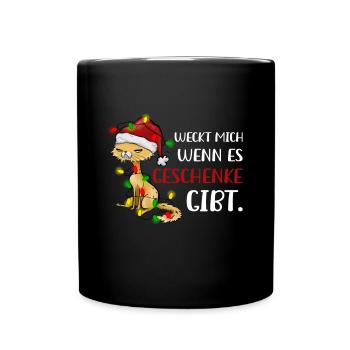 Kätzchen Weckt Mich Wenn Es Geschenke Gibt - Tasse einfarbig - Schwarz - Vorne