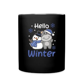 Hippo Hello Winter schneemann schnee weihnachten - Tasse einfarbig - Schwarz - Vorne
