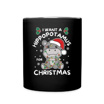 Ich will ein Flusspferd zu Weihnachten süße Hippos - Tasse einfarbig - Schwarz - Vorne