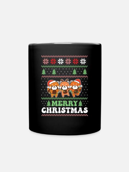 Merry Christmas retro ugly christmas Roter Panda - Tasse einfarbig - Schwarz