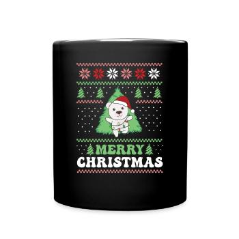 Merry Christmas retro ugly christmas polar bear - Full Colour Mug - black - Front
