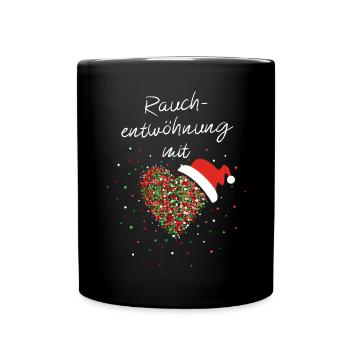 Rauchentwöhnung mit Herz Weihnachtsmütze Nikolaus - Tasse einfarbig - Schwarz - Vorne