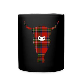 Rot-tartanfarbene Highland-Kuh-Silhouette - Tasse einfarbig - Schwarz - Vorne