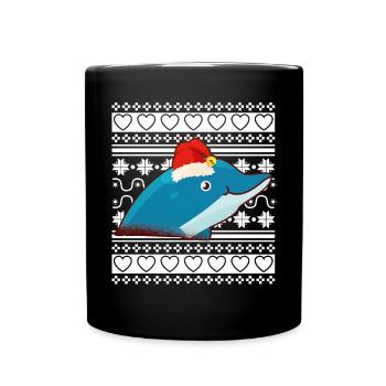 Ugly Christmas Sweater Tshirt Christmas Dolphin - Full Colour Mug - black - Front