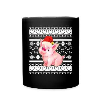 Ugly Christmas Sweater Tshirt Weihnachten Schwein - Tasse einfarbig - Schwarz - Vorne