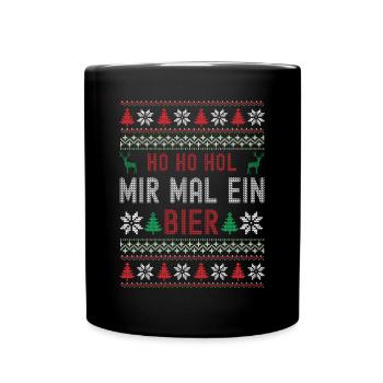 Witziges Weihnachten Ho Ho Hol mir ein Bier Ugly - Tasse einfarbig - Schwarz - Vorne