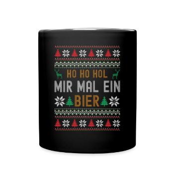Witziges Weihnachten Ho Ho Hol mir ein Bier Ugly - Tasse einfarbig - Schwarz - Vorne