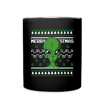 Ugly Christmas Sweater Tshirt Weihnachten Alien - Tasse einfarbig - Schwarz - Vorne