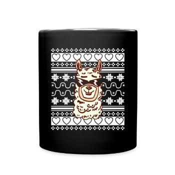 Ugly Christmas Sweater Weihnachten Lama - Tasse einfarbig - Schwarz - Vorne