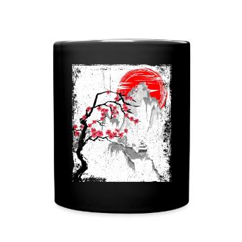 Haruno Japanese Cherry Blossom Illustration Japan - Full Colour Mug - black - Front