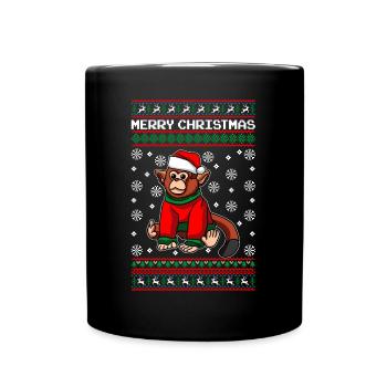 Monkey Merry Christmas - Full Colour Mug - black - Front