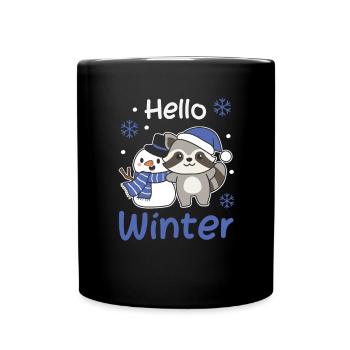 Waschbär Hello Winter schneemann weihnachten - Tasse einfarbig - Schwarz - Vorne