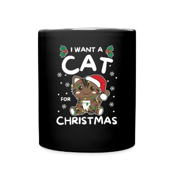 I want a cat for Christmas cute cats - Full Colour Mug - black - Front