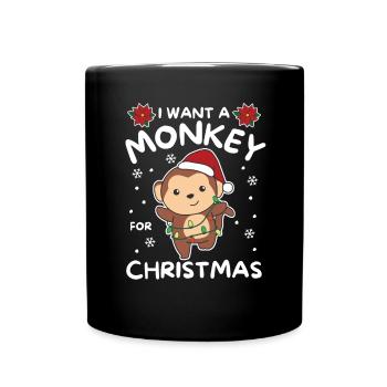 Ich will ein Affe zu Weihnachten süße Affen - Tasse einfarbig - Schwarz - Vorne