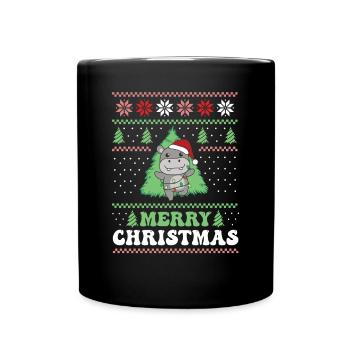 Merry Christmas retro ugly christmas Hippo - Full Colour Mug - black - Front