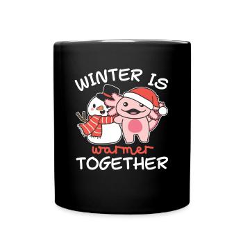 Axolotl Winter is warmer together Schneemann - Tasse einfarbig - Schwarz - Vorne