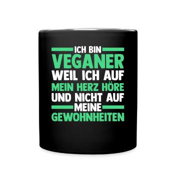 Fleischlos Vegan Pflanzlich Veganer - Tasse einfarbig - Schwarz - Vorne