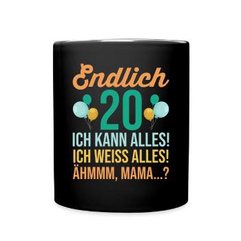 Zwanzig 20 Jahre Zwanzigster Geburtstag - Tasse einfarbig - Schwarz - Vorne