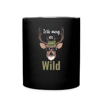 Ich mag es Wild Hirsch Jäger Jagd Wald - Tasse einfarbig - Schwarz - Vorne