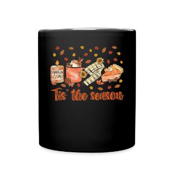 Tis The Season Cute Colorful Fall Leaves Autumn - Full Colour Mug - black - Front